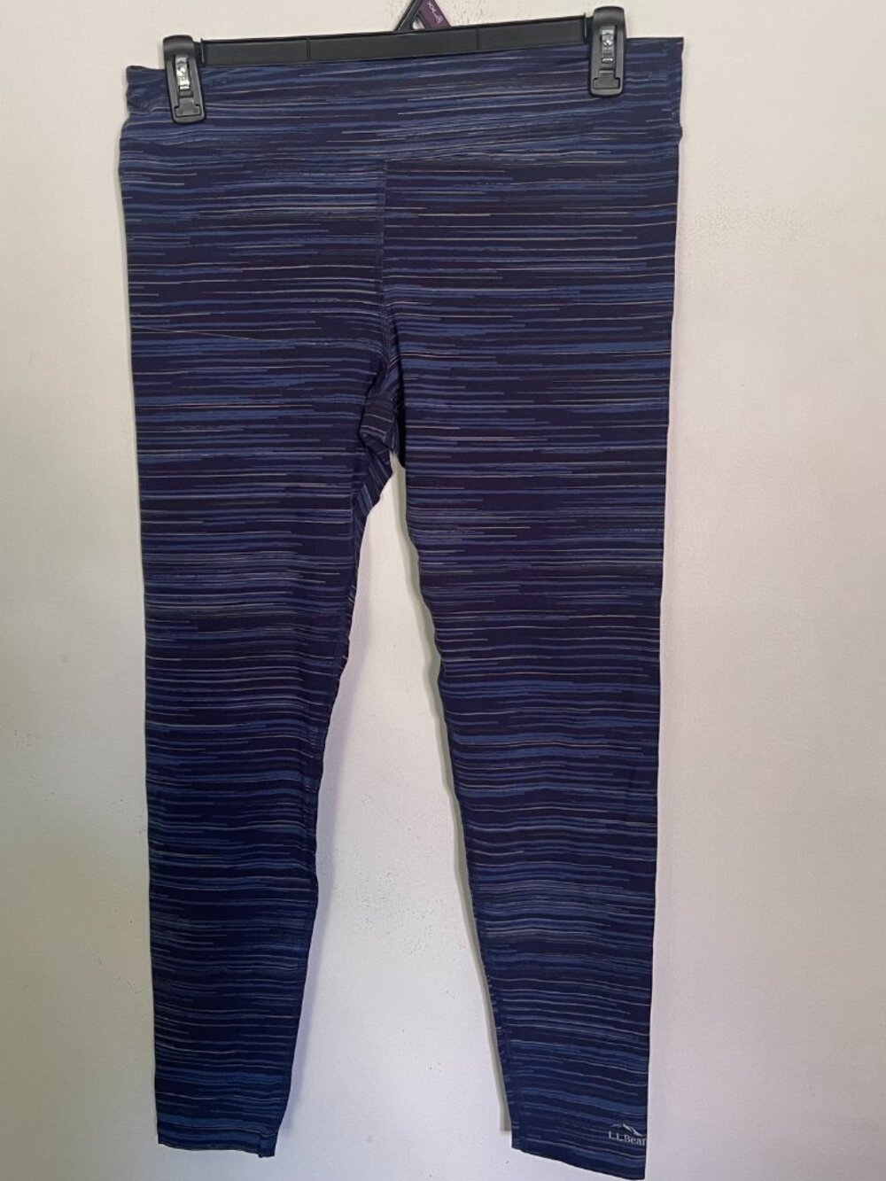 L.L. Bean Women's Large Blue Striped Stretchy Nylon Lycra Leggings T2
